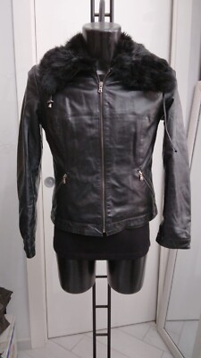CONBIPEL Echtlederjacke gebraucht Damen woman SCHWARZ Gr. 46 XYM781L