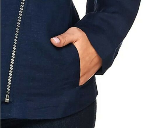 NEU H by Halston $ 81 drapierter Blazer mit Reißverschluss vorne Leinenmischung - marineblau - Größe Reg 8 - Bild 4 von 5