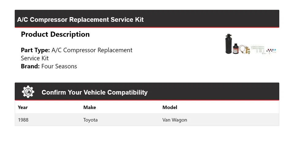 Комплект для замены компрессора кондиционера универсала Toyota 1988 4 сезона - Изображение 2 из 4