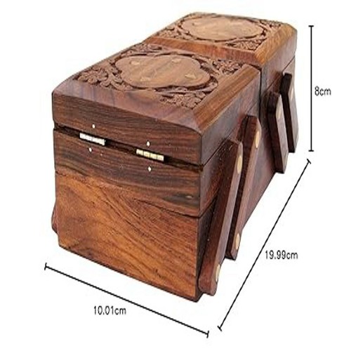 Holz Schmuckkästchen 8" Klappklappe Messing geschnitzt Handarbeit Geschenk für Frauen - Bild 3 von 5