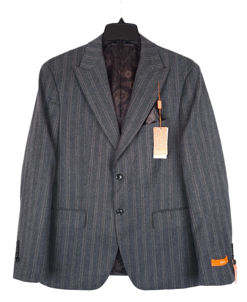 Tallia Men's Slim-Fit Wool 2-Piece Suit Charcoal Brown Pinstripe 40S 30x32 NWT - Image 2 of 4