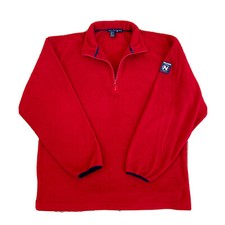 Vintage Nautica Competition Red 1/4-Zip Fleece Pullover Jacket USA Made Y2K XL.