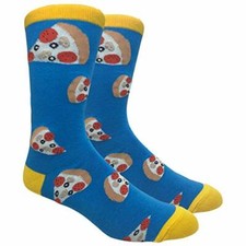 Novelty Fun Crew Print Socks for Dress or Casual Pizza Slice Blue 32 