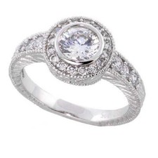 Sterling Silver Vintage Style Halo Engagement CZ Ring w/ 6mm 1 ct Center CZ