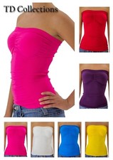 Women's Strapless Ribbed Seamless Bandeau Tube Top Layering Stretch Padded Tee