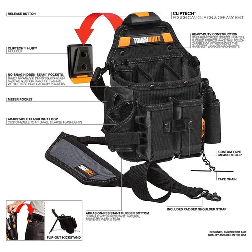 TOUGHBUILT TB-CT-114 Journeyman Electrician Pouch Shoulder Strap Tool Belt Bag - Picture 8 of 9