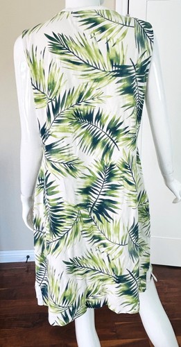 CHAPS 100% COTTON HAWAIIAN DRESS GREEN WHITE PALM TREE LEAVES XL - Picture 2 of 5