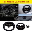 For Mazda CX9 CX-9 2018-2023 Gloss Black Front Rear Steering Wheel Logo Trim 3pc