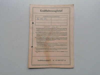Ford Capri 1 Typ ECJ 1971 KFZ Fahrzeugbrief Pappe title registration carte grise