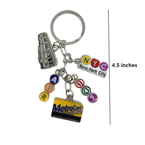 1 Pc Metal New York City Subway Key Chain 5 Charms, NYC Keychain Souvenir - Picture 2 of 4