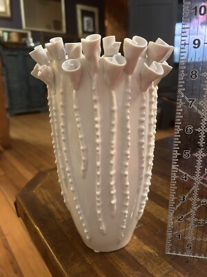 Marisol Vase Cream Color Elegant Roses And Strings Of Pearls Ceramic 9 Inches Hi