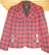 TALBOTS RED MULTI PLAID WOOL BLEND CROPPED  BLAZER JACKET NEW SZ 4P
