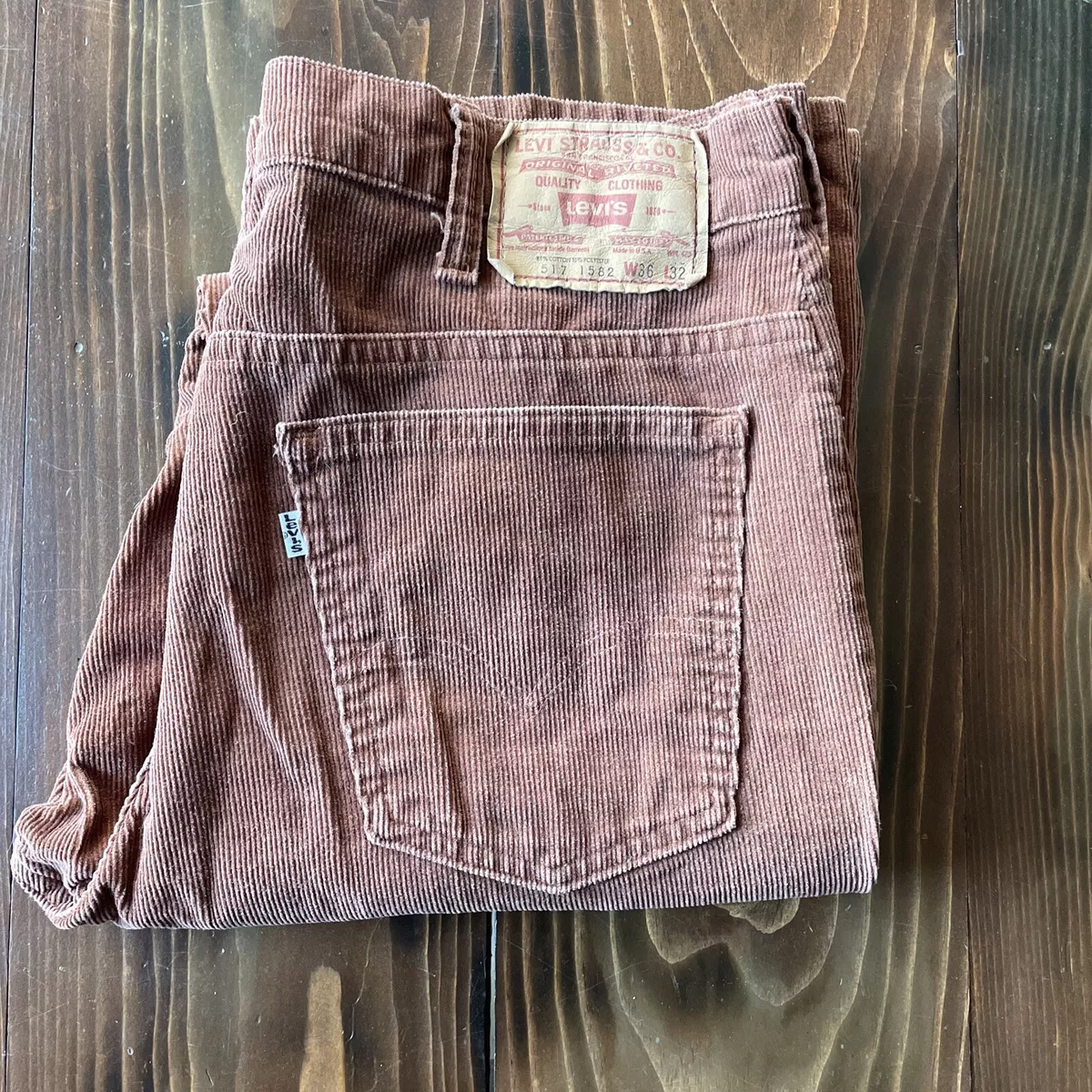 Vintage 70s Levis Flared Corduroy Pants Brown 36”x32” Talon White Tab 517 1582