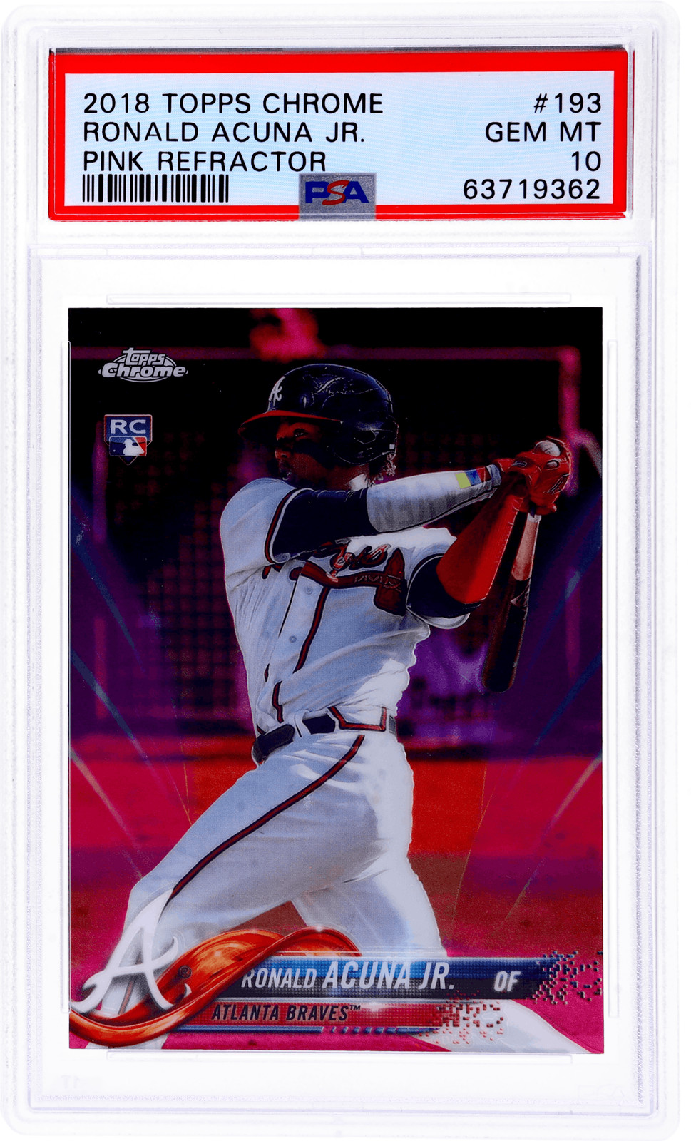 2018 Topps Chrome Ronald Acuna Jr. Pink Refractor #193 PSA 10 Rookie RC