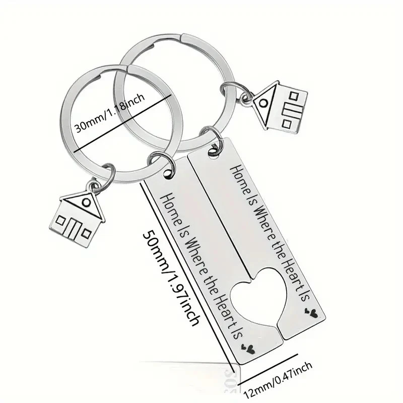 SET 2 PORTACHIAVI IN ACCIAIO INOSSIDABILE PER COPPIE CASA AMORE FIDANZATI REGALI - Immagine 2 di 4