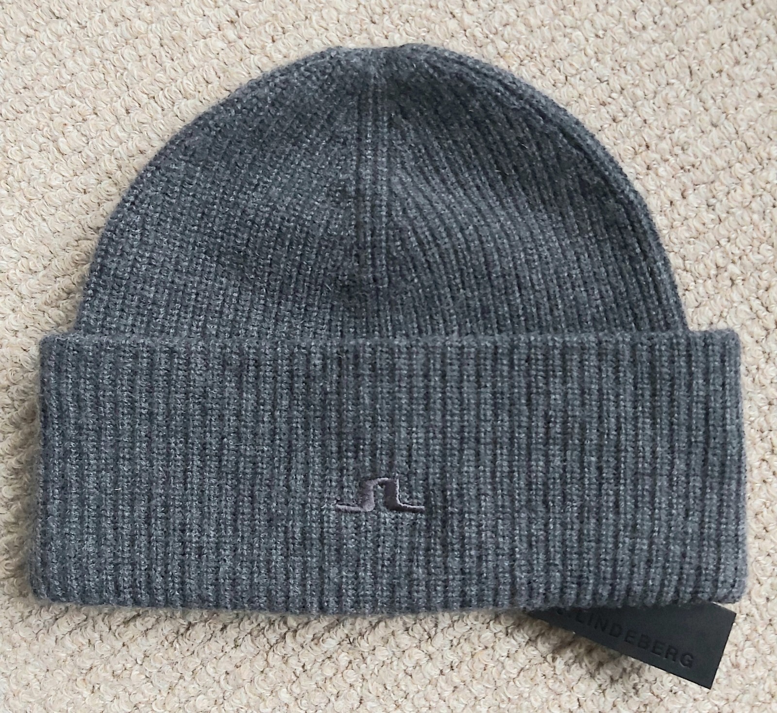 J.LINDEBERG Merino / Cashmere Dark Grey DEEP CUFF BEANIE Hat Toque Sweden Tags