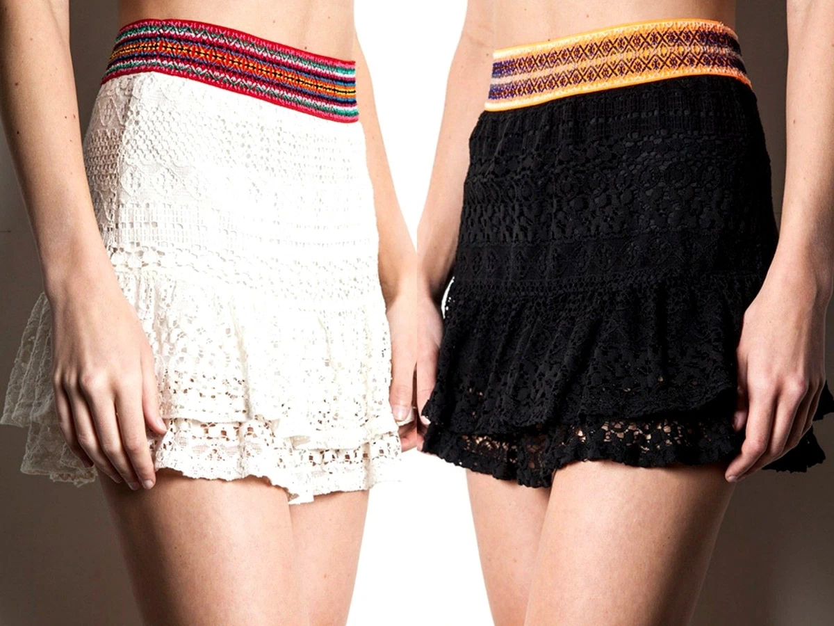 Umgee Lace Skirt Size S M L Black White Mini Free Boho People Lined Womens New