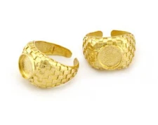 Square Checker Adjustable Ring Round Blank Bezel Setting Raw Brass 4918
