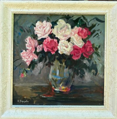 Natalia Zaruba (ukrainisch, 1915-2008): ''Rosen'', signiert Öl auf Leinwand