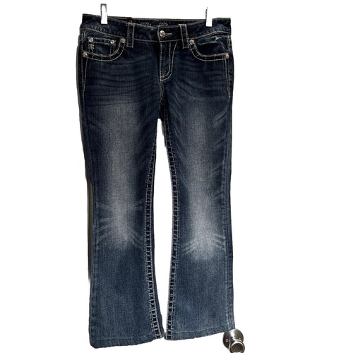 Miss Me W- 28 Jeans Embellished Pockets Studded Rhinestones Boot Cut Y2K Style