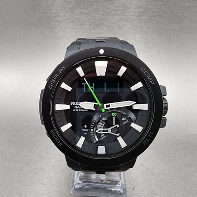 Casio Pro Treck Watch Men 48mm Black Dial Black Case Works Compass PRW-7000FC
