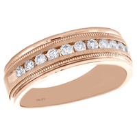 10K Rose Gold Rund Diamant Milgrain Ehering Kanal Set 7Mm Ring 1/2 Karat