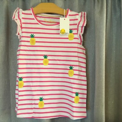 NEW Mini Boden Striped Pineapple  Shirt, 5-6Y, 2021