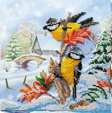 Titmouse birds Feathered guests Bead Embroidery Kit DIY Beaded Home Decor Art