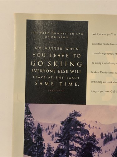 1994 Isuzu Trooper SUV PRINT AD Unwritten Law Of Driving Snow Skiing VTG 1990s - Picture 2 of 5