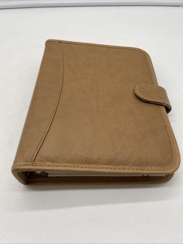 Vtg Plan Ahead 9.5 x 7 Inch Tan Faux Leather 3 Ring Planner Snap Close Burberry