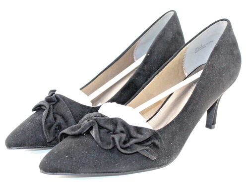 ANNIE SHOES pumps womens dress shoes size 11 M black faux suede fancy ruffle NEW - Picture 2 of 6