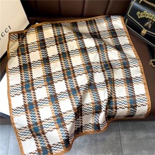 100 Silk Scarf Women Vintage Blue Flower Kerchief Small Square Bandana 53 53cm