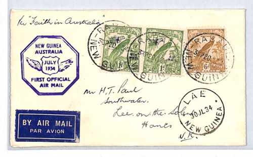 NEW GUINEA Cover Air Mail FAITH IN AUSTRALIA Rabaul Lae GB Hants Lee 1934 XC266