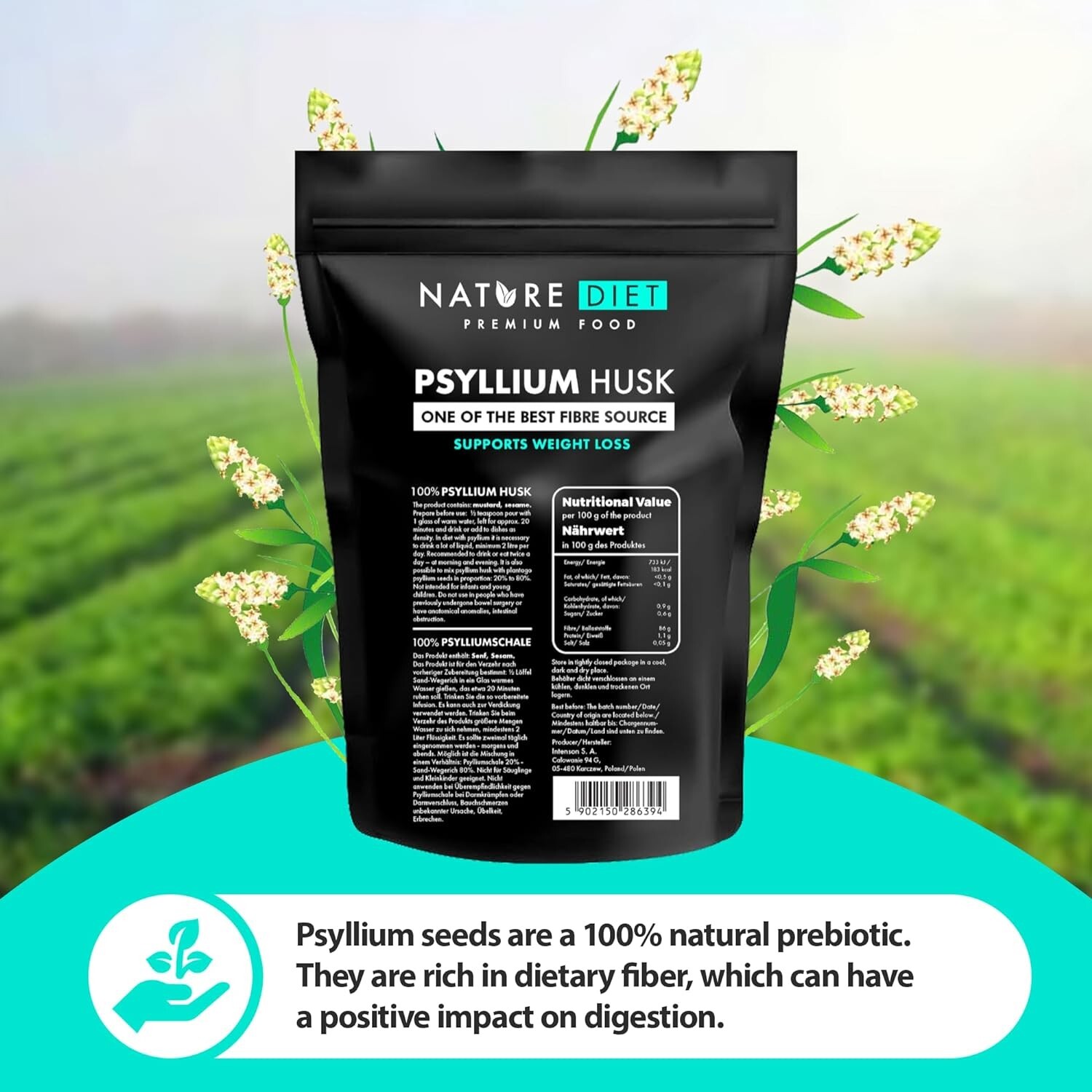 Nature Diet Psyllium Husk 1000 g Source of Fibre Digestion