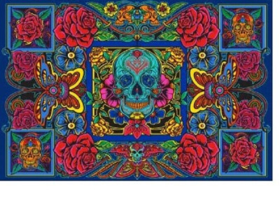 SKULL ROSES & BUTTERFLY 3D TAPESTRY WALL HANGING POSTER 60'' X 90'' COLORFUL