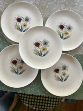 5 MCM Plates padden city saxony Atomic Mid Century, Made In USA Oven Safe 10”Vtg