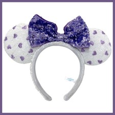Disney Parks Mickey And Minnie Mouse Ears Purple Heart Sequin Bow Headband