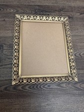 Vintage Metal 8  x10  Picture Frame Gold Tone Filigree Ornate Vines  Roses READ