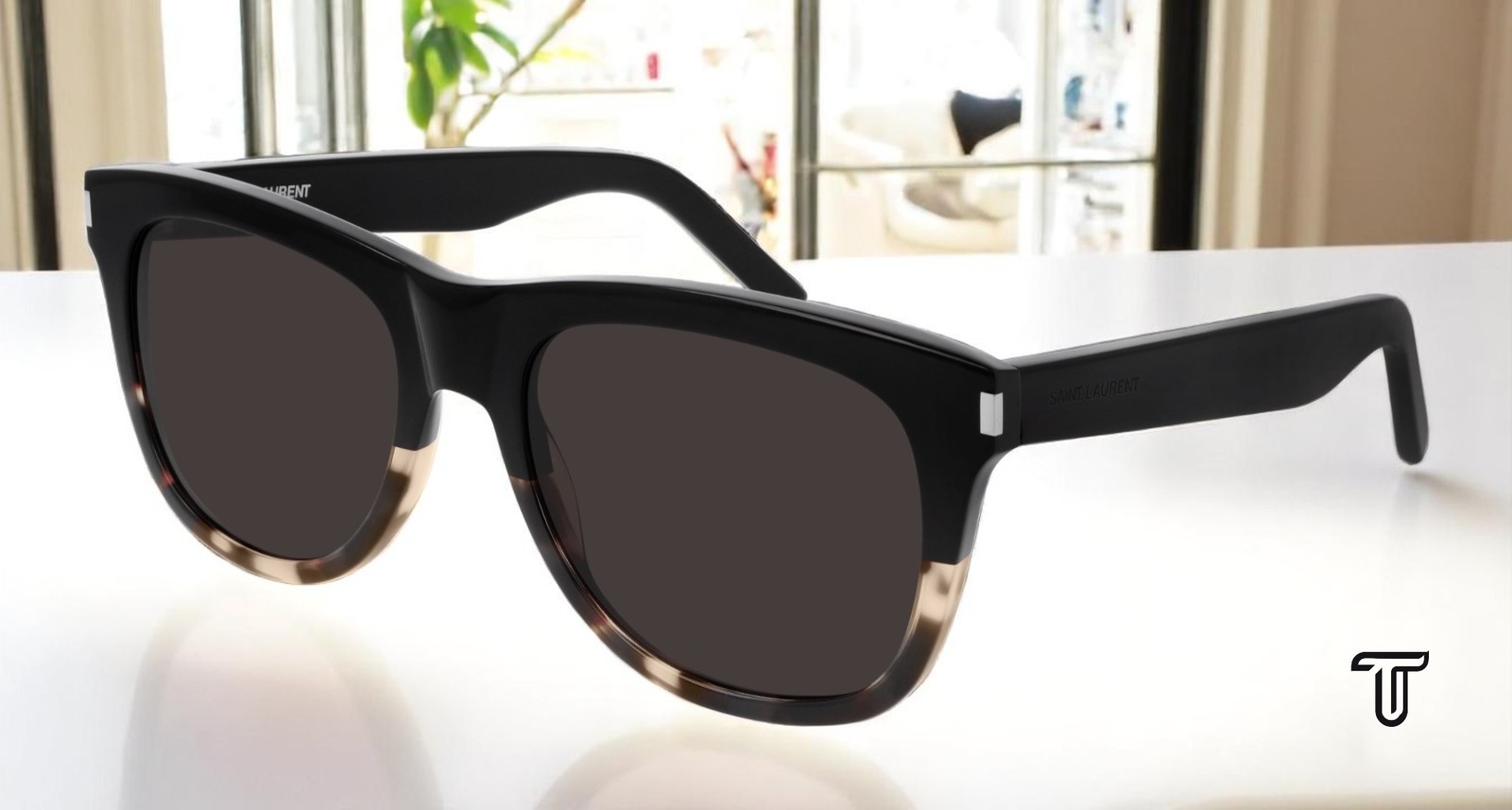 Occhiali da sole unisex SAINT LAURENT YSL 51 OVER 008 quadrati avana nero lucido 57 mm