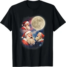 Three Santa Moon Santas Howling At Moon Meme Weird Christmas T-Shirt