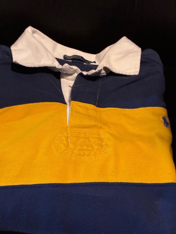 Polo Ralph Lauren Mens Rugby Shirt 3XLT Navy Yellow Striped Long Sleeve Big Tall