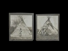 1900s Native American Conical Lodge Tipi Photo lot Western U.S. blanket mother