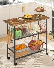Kitchen Island with 3 Shelves, Rolling Kitchen Cart with 6 Hooks and Protective