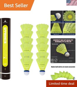 12-Pack High-Speed Badminton Birdies - Durable Nylon & Bright Yellow Visibility