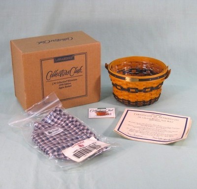 LONGABERGER 1998 Collectors Club Mini Apple Basket w/ Protector Fabric Liner Box