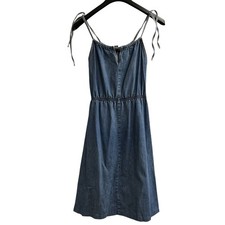 Vintage Y2K Denim Dress Tie Shoulder Midi Size 7 Western Cowgirl Rodeo Concert