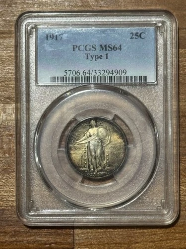 1917 PCGS MS64 Type 1 Standing Liberty Quarter – Full Head Silver 25C