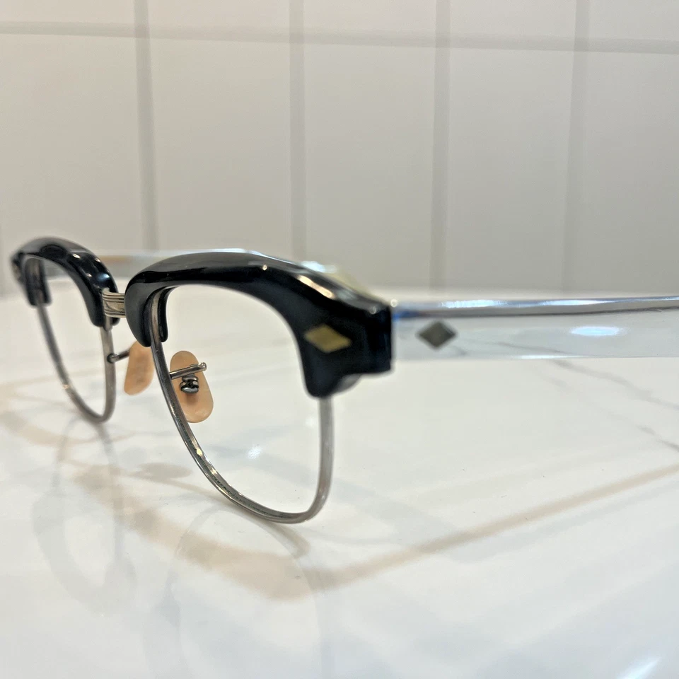 Vintage Men's 1/10 12k White Gold Filled eyeglass frame black plastic top - Image 3 of 4