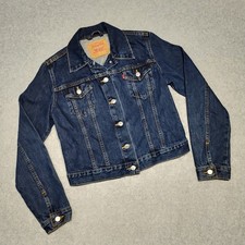 VTG Y2K Levis Jean Jacket Kids Youth M Dark Blue Wash Ages 10-12 Made in USA