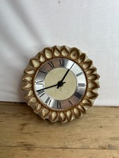 Vintage Retro Sunburst Clock Shelf Pottery Yorkshire With West German Movement